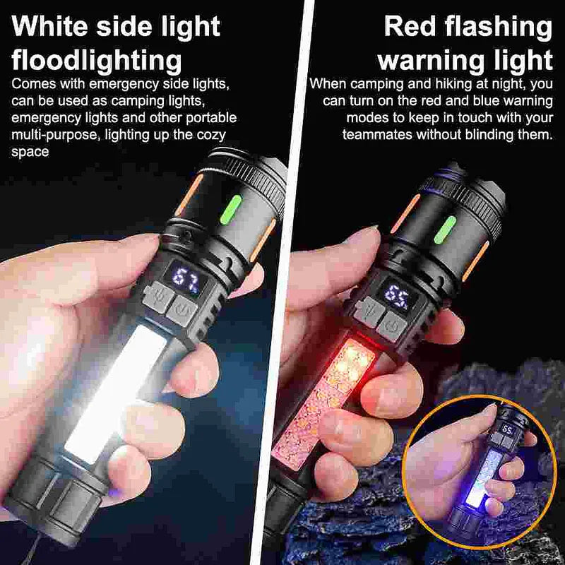 A77 Fluorescent White Laser Flashlight Digital Display Zoomable Camping Light