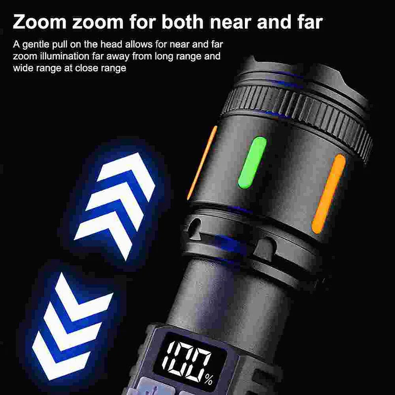 A77 Fluorescent White Laser Flashlight Digital Display Zoomable Camping Light