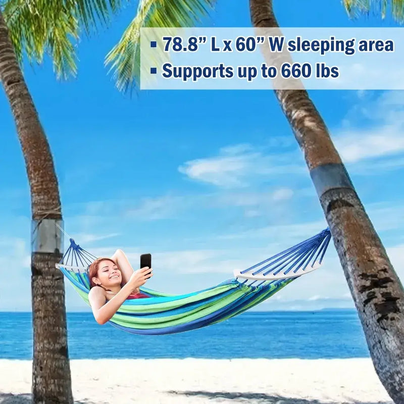 660lb Double Outdoor Hammock 78.8"x60" Anti-Rollover Camping w/ Bag