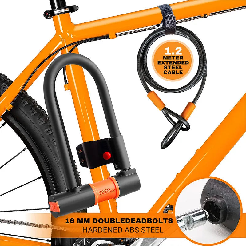 Heavy Duty Bike U Lock 16mm Anti Theft Steel Cable Bracket