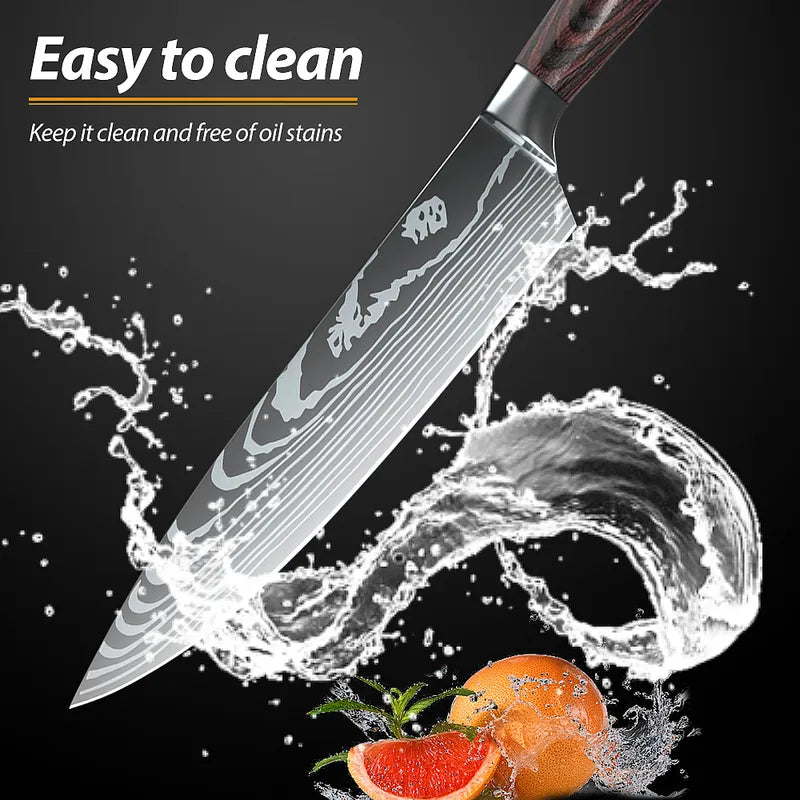 8 Pcs High Carbon Steel Chef Knife Set Pakkawood Handle with Sheaths