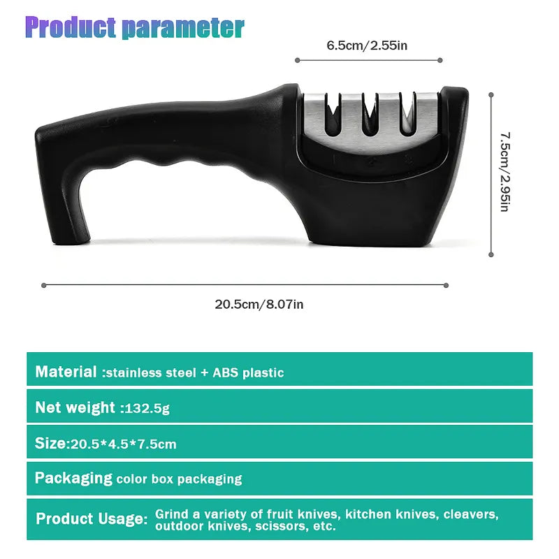 3-Stage Pro Knife Sharpener, Diamond Ceramic Steel
