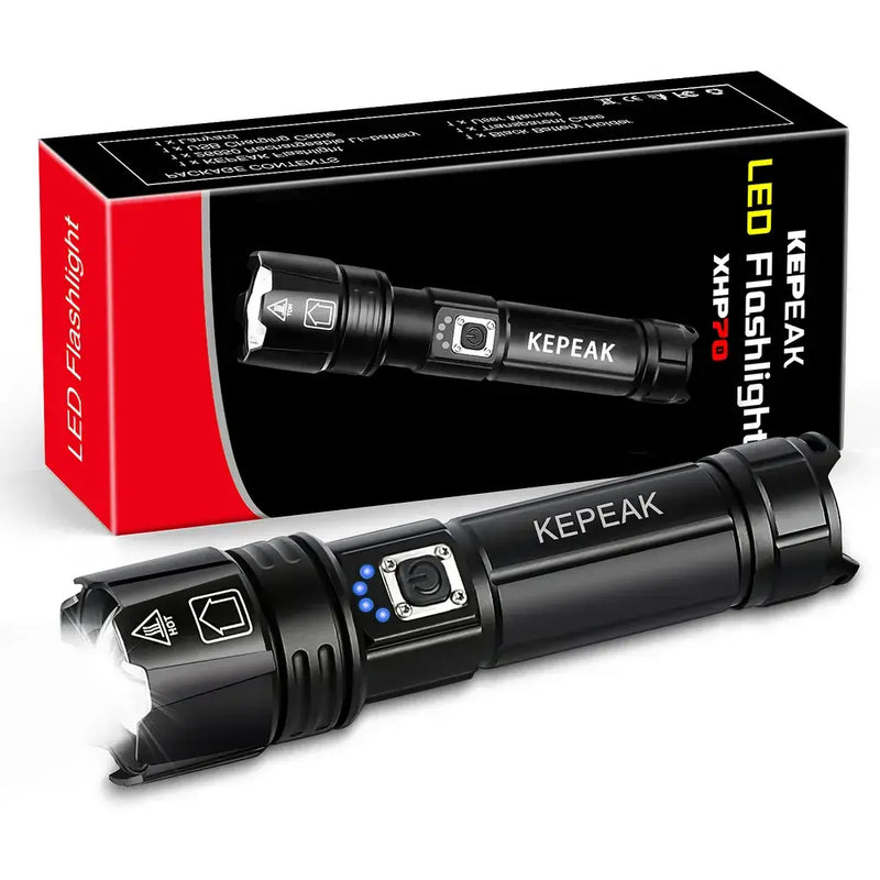 KEPEAK Flashlight, Rechargeable Flashlights High Lumens, 2000 Lumens Super Bright LED Flash Light, Powerful, Zoomable, Tactical Flashlight for Camping, Emergency