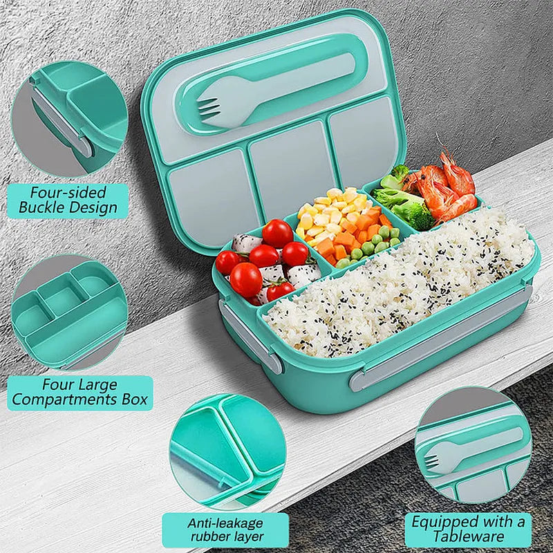 1L 4 Compartment Leakproof Bento Box Green Microwave Safe