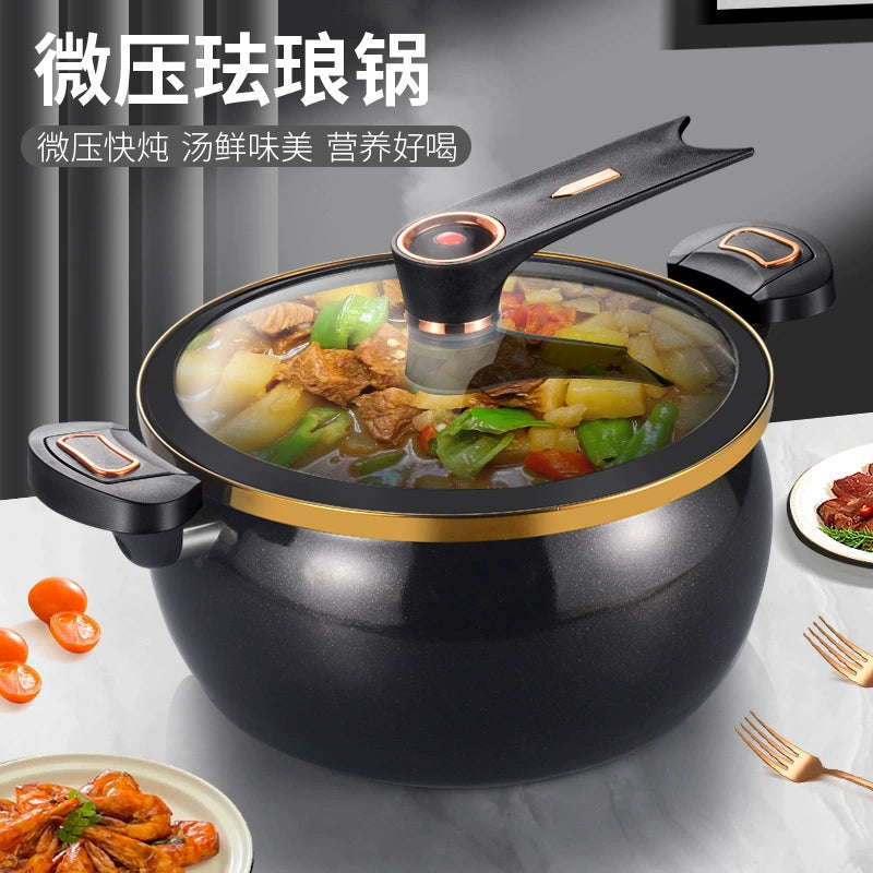 Enamel Ceramic Micro Pressure Cooker 8L Multi-functional Non-stick Micro Pressure Stew Pot (White/Black, US Standard)