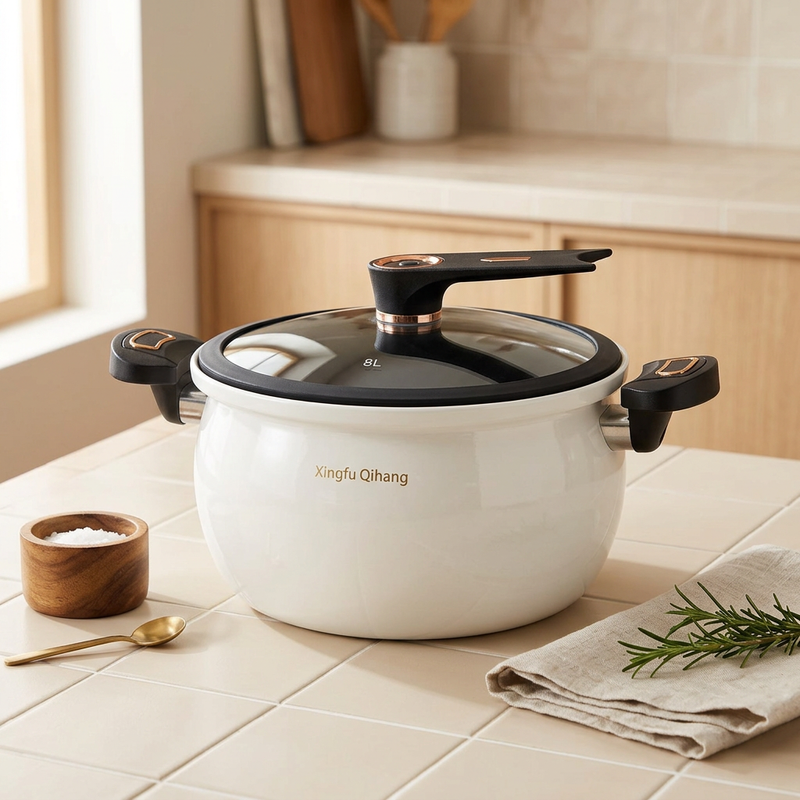 Enamel Ceramic Micro Pressure Cooker 8L Multi-functional Non-stick Micro Pressure Stew Pot (White/Black, US Standard)