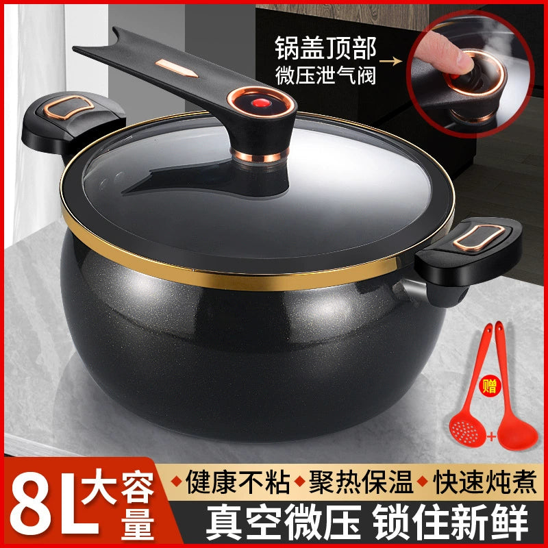 Enamel Ceramic Micro Pressure Cooker 8L Multi-functional Non-stick Micro Pressure Stew Pot (White/Black, US Standard)