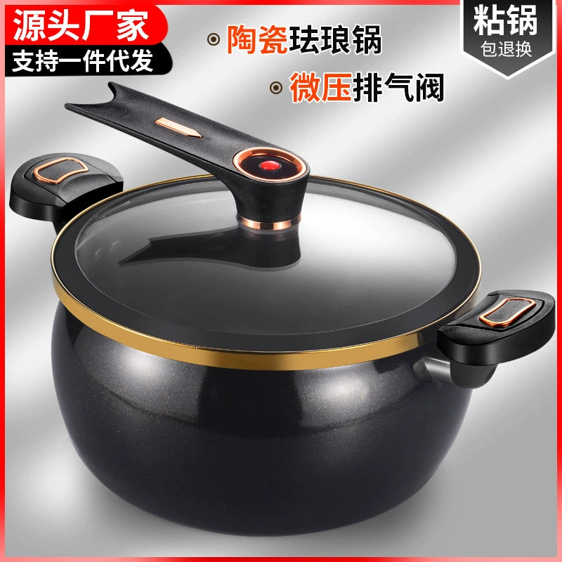 Enamel Ceramic Micro Pressure Cooker 8L Multi-functional Non-stick Micro Pressure Stew Pot (White/Black, US Standard)