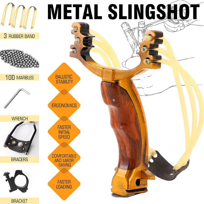 Adult Slingshot with Band, Flashlight & Balls for Hunting