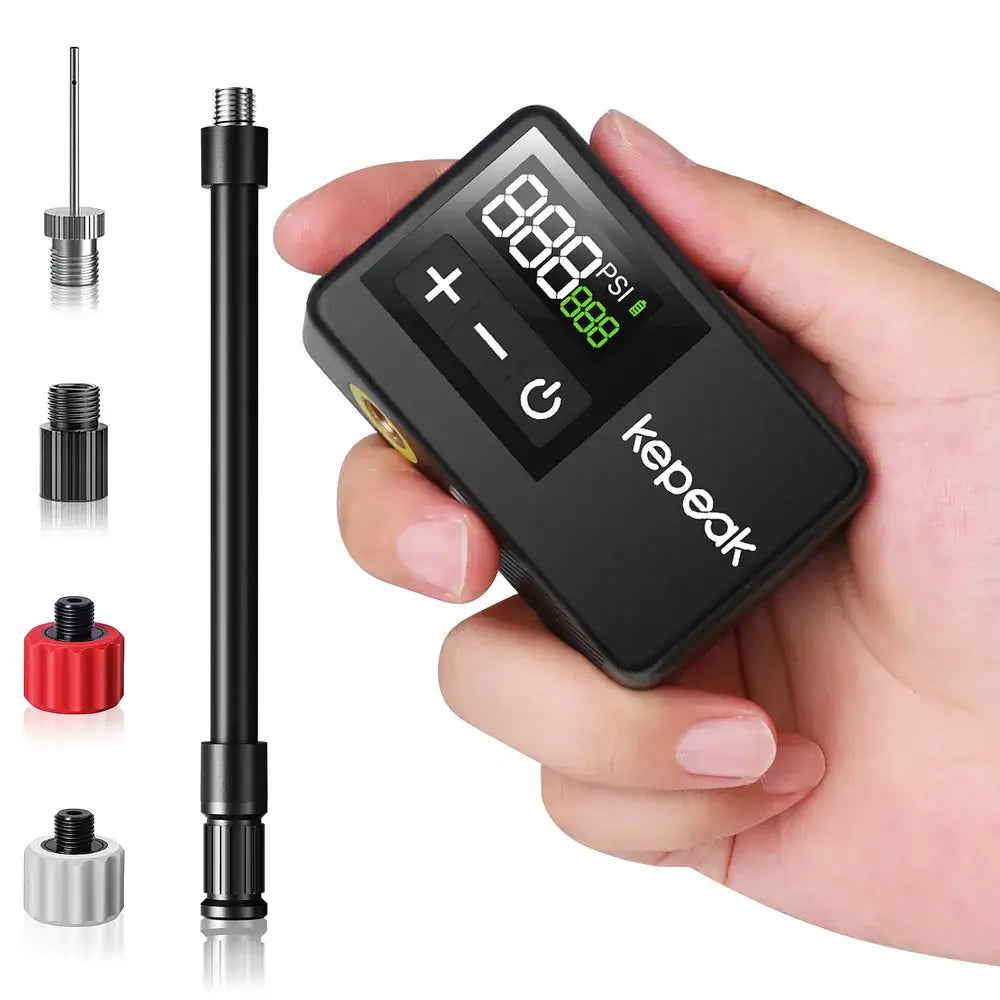KEPEAK Mini Bike Pump, Bicycle Pump with Digital Pressure Gauge, Portable Bike Air Pump Tire Inflator with Presta and Schrader Valve for Road, Mountain, City, E-Bike and Ball