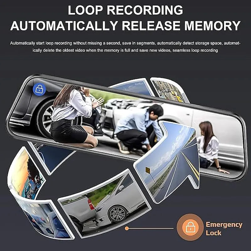 10" Mirror Dash Cam 1080P FHD Front Rear G-Sensor Touch Screen