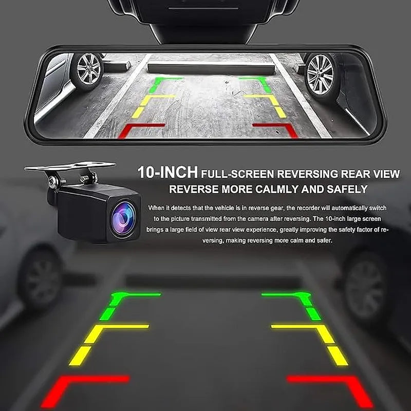 10" Mirror Dash Cam 1080P FHD Front Rear G-Sensor Touch Screen