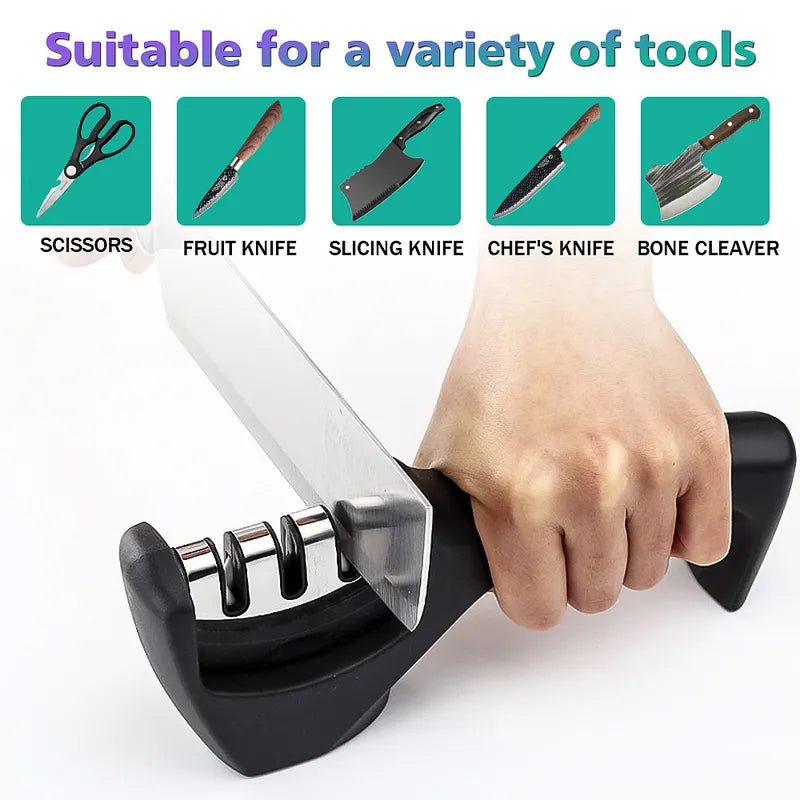 3-Stage Pro Knife Sharpener, Diamond Ceramic Steel