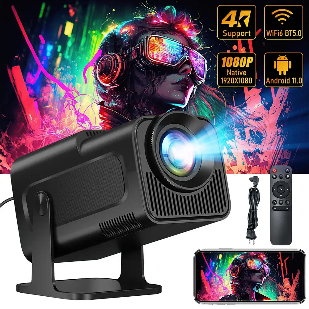 Projector with WiFi and Bluetooth, Mini Projector Portable 4K 1080P Full HD Support, Auto Keystone Correction Rotatable Wall Movie Projector for Bedroom Outdoor Phone HDMI USB Laptop