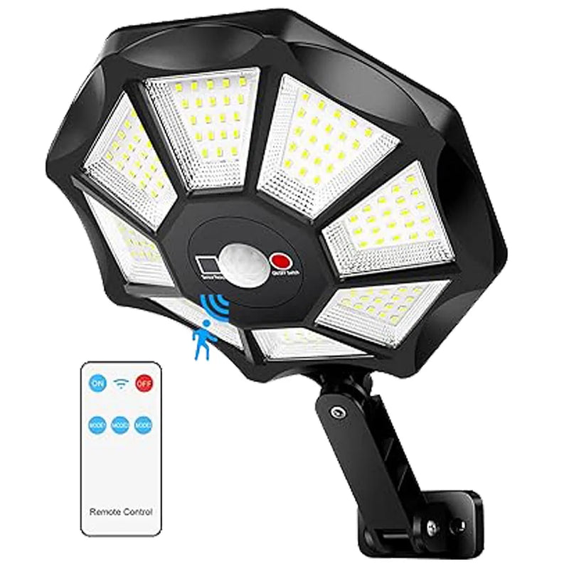 1 Pack Solar Lights Outdoor Waterproof,6500K 168 LED Solar Motion Sensor Light,Dusk to Dawn Solar Street Light with Remote for Outside Parking Lot Pool Yard