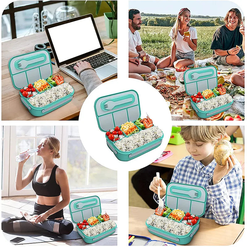 1L 4 Compartment Leakproof Bento Box Green Microwave Safe
