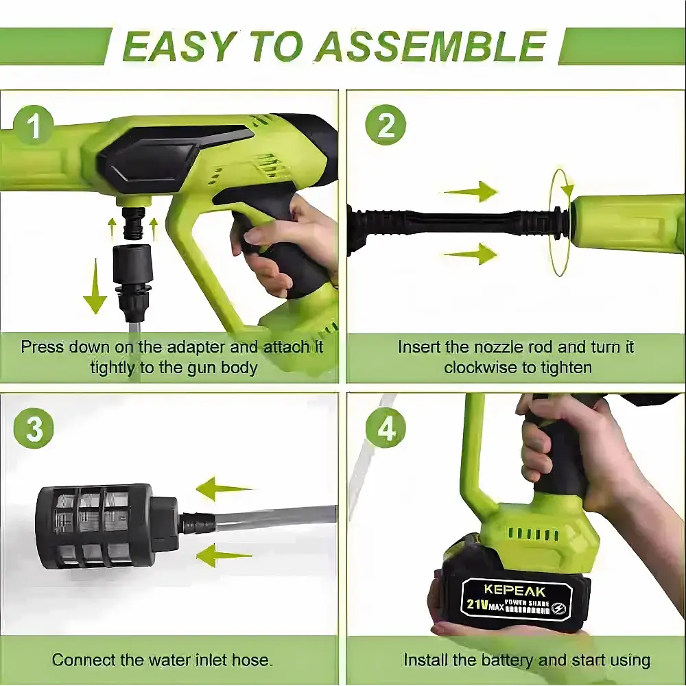 1450PSI Cordless Pressure Washer, 21V Handheld Power Cleaner 5L/Min with 6-in-1 Nozzle, 2 Batteries & 16.4FT Hose for Car, Garden, Patio