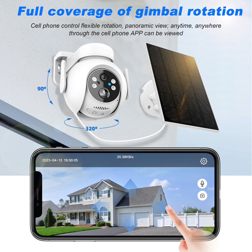 Powerful 1080P HD Wifi Solar Security Camera Full Color Night Vision IP66, ICSee
