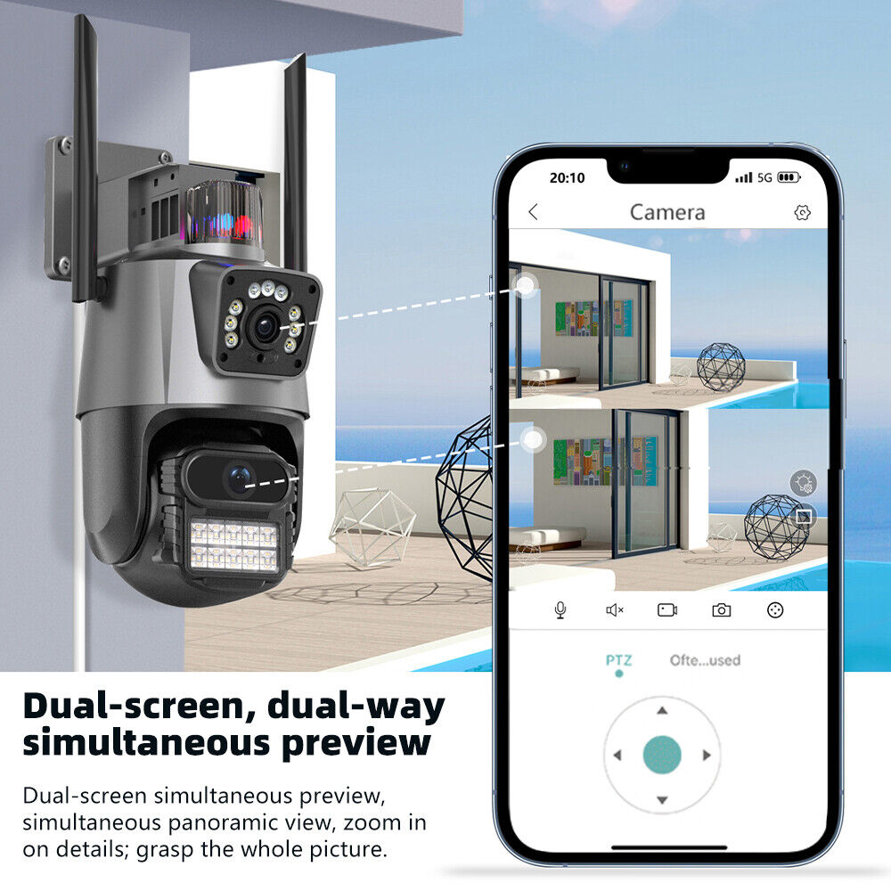 Dual Lens HD 1080P WiFi IP Camera Wireless Outdoor CCTV PTZ Home Security IR Cam