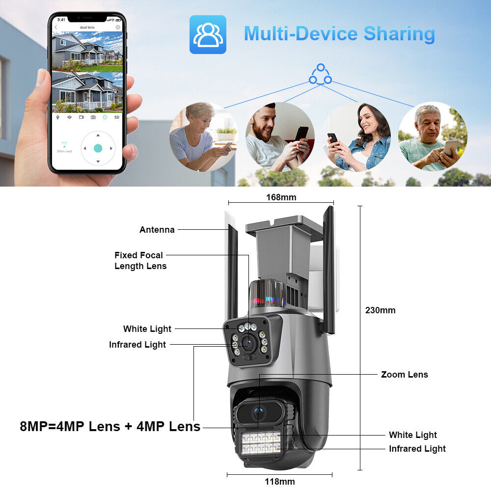 Dual Lens HD 1080P WiFi IP Camera Wireless Outdoor CCTV PTZ Home Security IR Cam