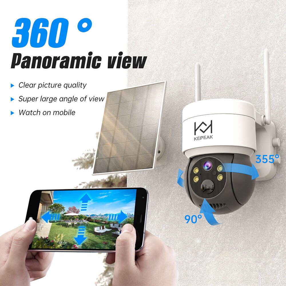 Solar Battery Powered Wireless Security Camera System Outdoor Home Wifi IP Audio