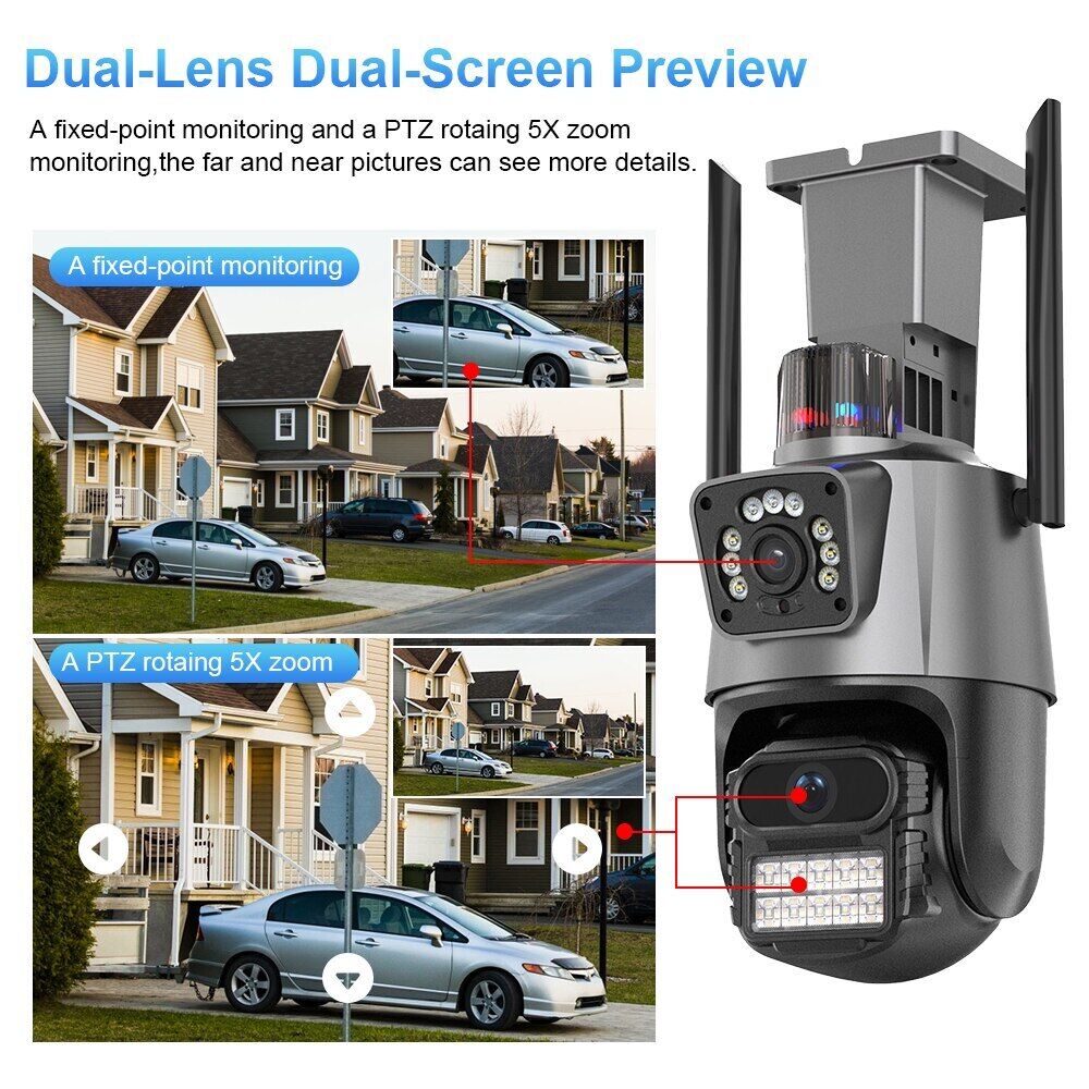 Dual Lens HD 1080P WiFi IP Camera Wireless Outdoor CCTV PTZ Home Security IR Cam