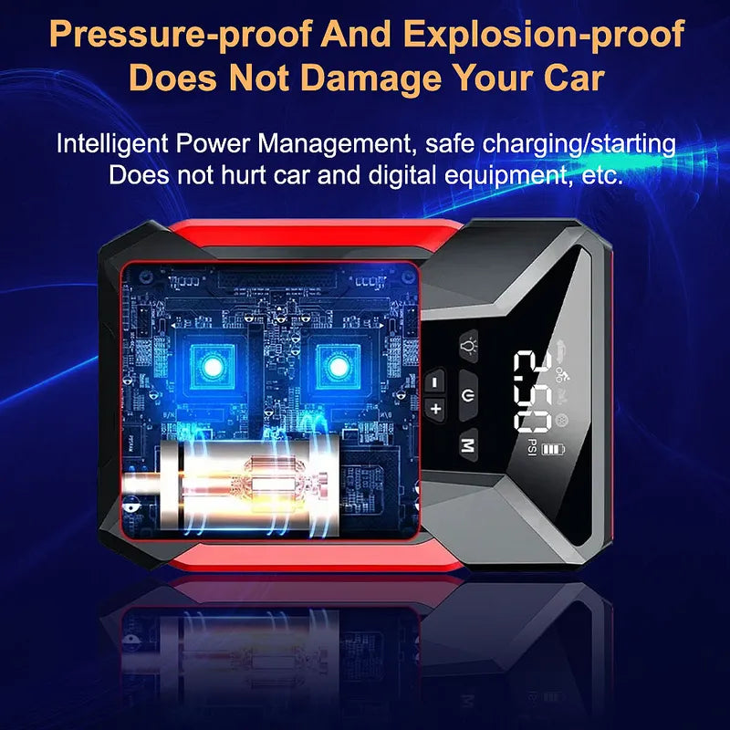 1000A Jump Starter & Air Pump, 150PSI, LED, Power Bank