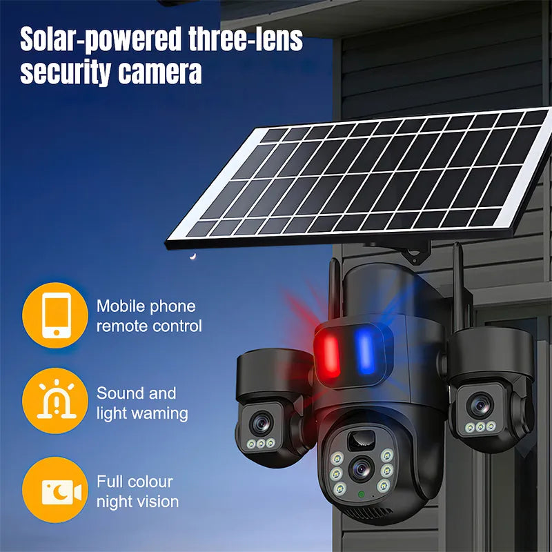 6MP Solar 3 Lens WiFi6 Security Camera PTZ 2 Way Audio Alarm Cam
