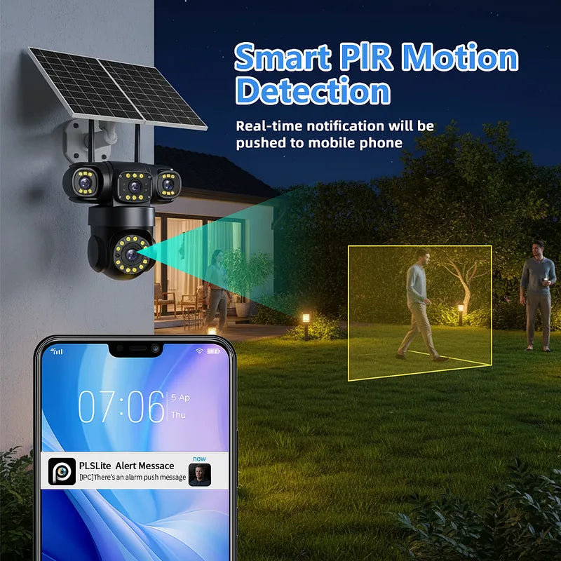 4G Solar 4 Lens Security Camera 16000mAh 40M PIR Human Detect PTZ Cam