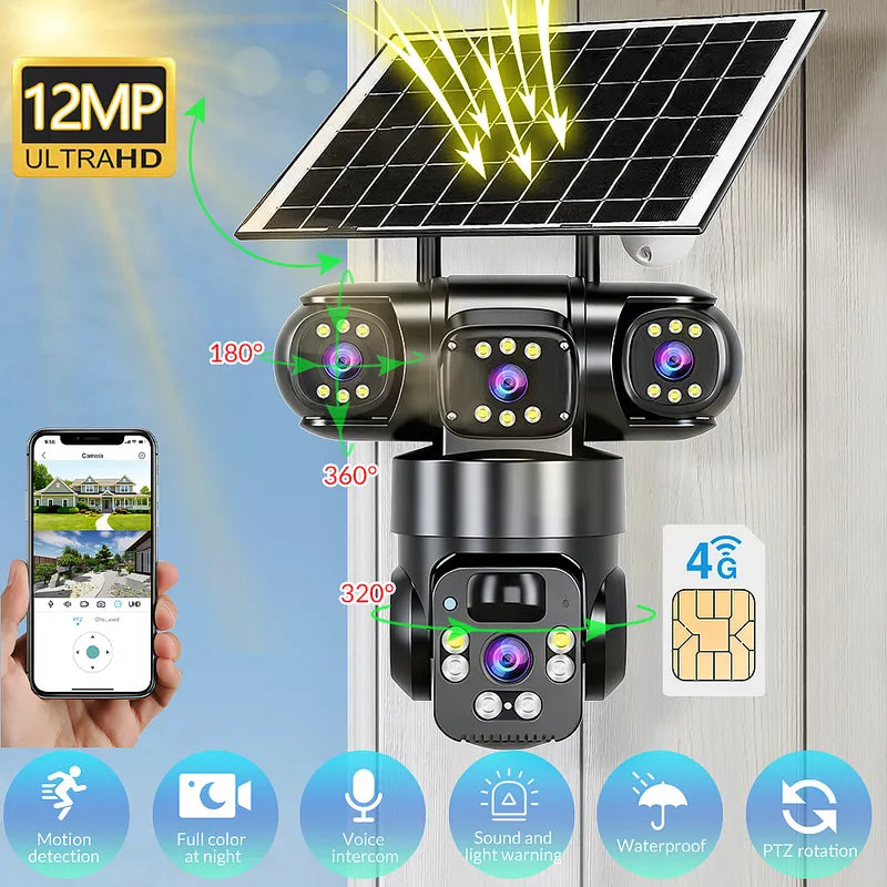 Kepeak Solar Security Camera Outdoor Wireless with 3-Lens 9MP, 355° Pan 90° Tilt WiFi Camera, PIR Motion Detection, 2-Way Audio, Color Night Vision, IP66 Waterproof for Home Yard Surveillance