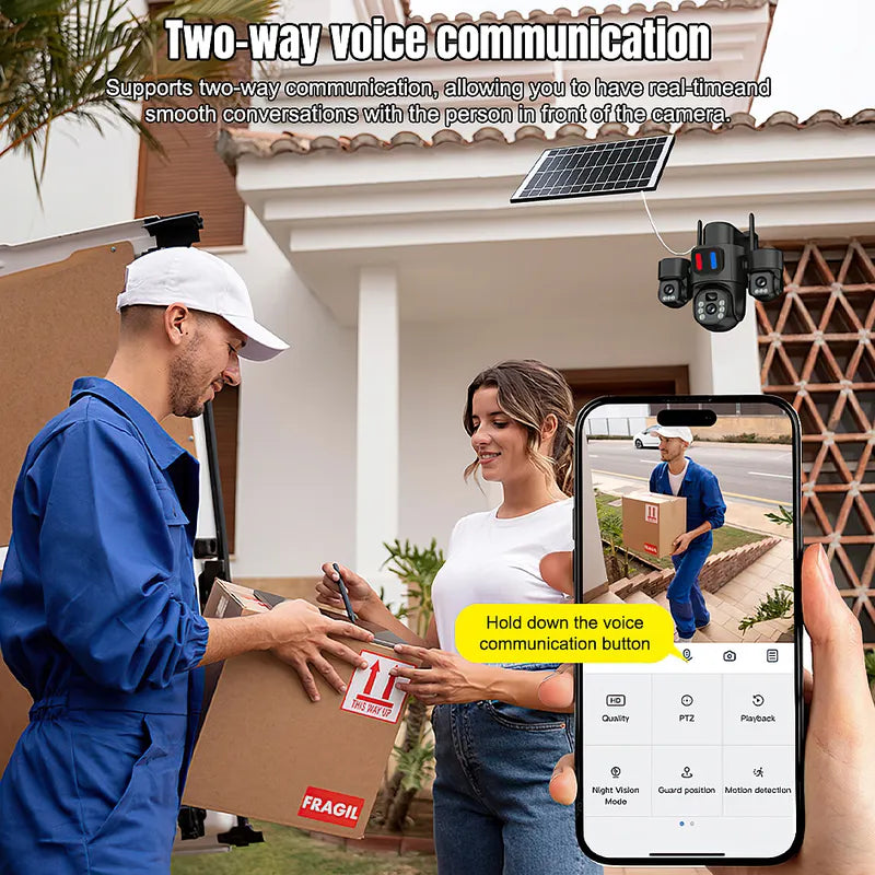 6MP Solar 3 Lens WiFi6 Security Camera PTZ 2 Way Audio Alarm Cam
