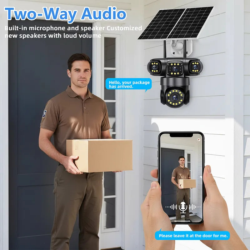4G Solar 4 Lens Security Camera 16000mAh 40M PIR Human Detect PTZ Cam