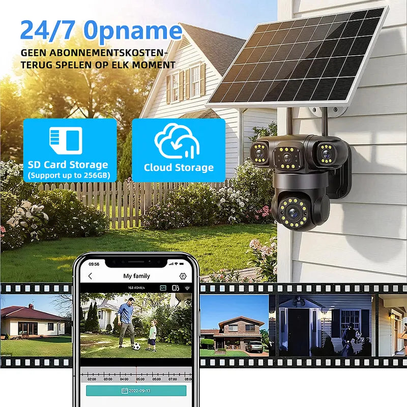 4G Solar 4 Lens Security Camera 16000mAh 40M PIR Human Detect PTZ Cam