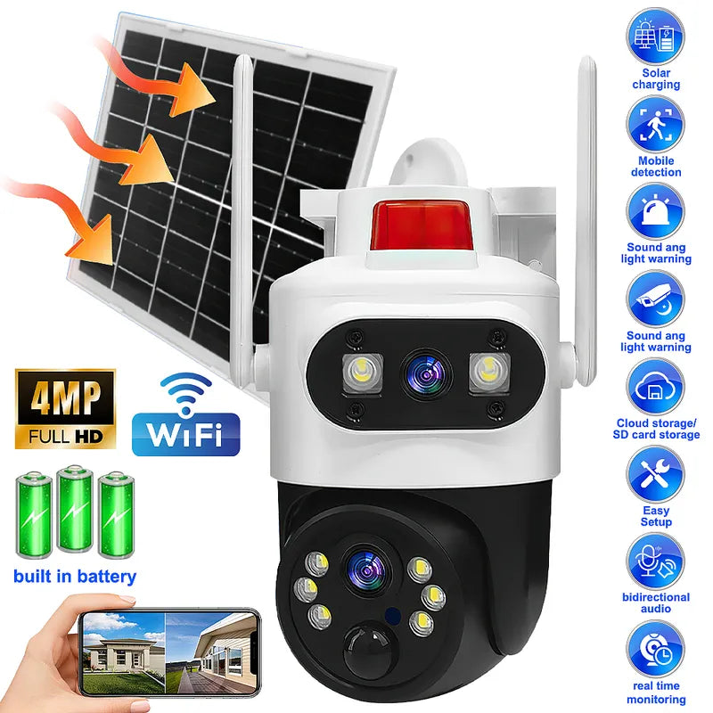 Solar Low Power PTZ Security Camera - Wireless WiFi, Black & White, No SD Card