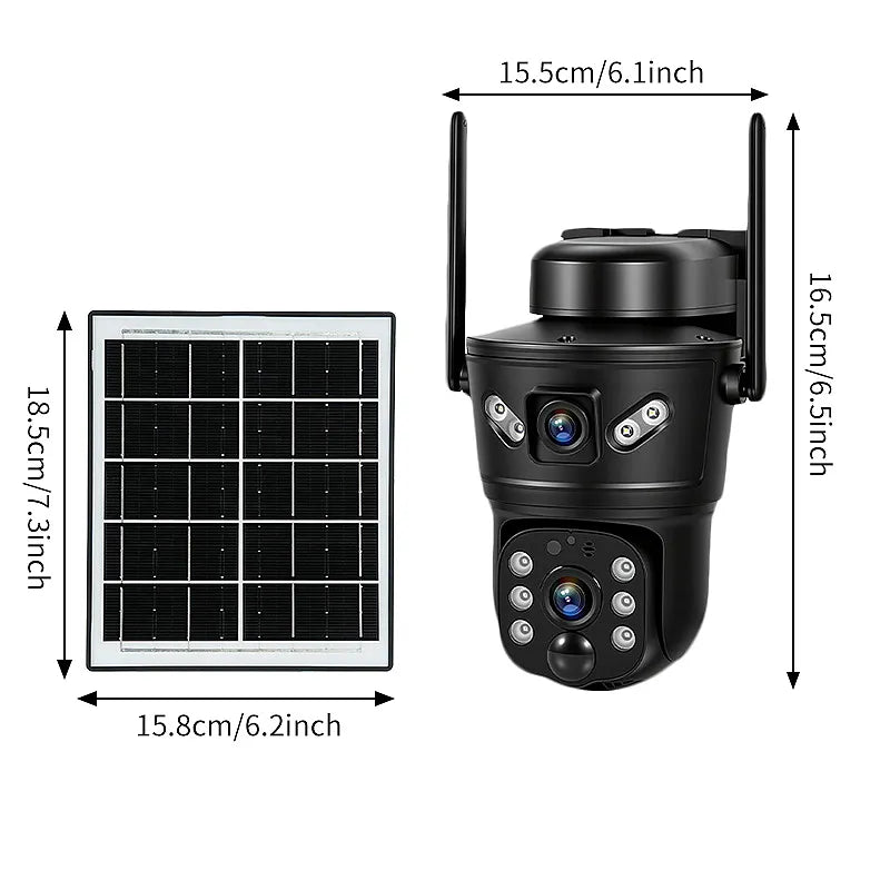 6MP Solar WiFi Security Camera Dual Lens PTZ IP66 Night Vision