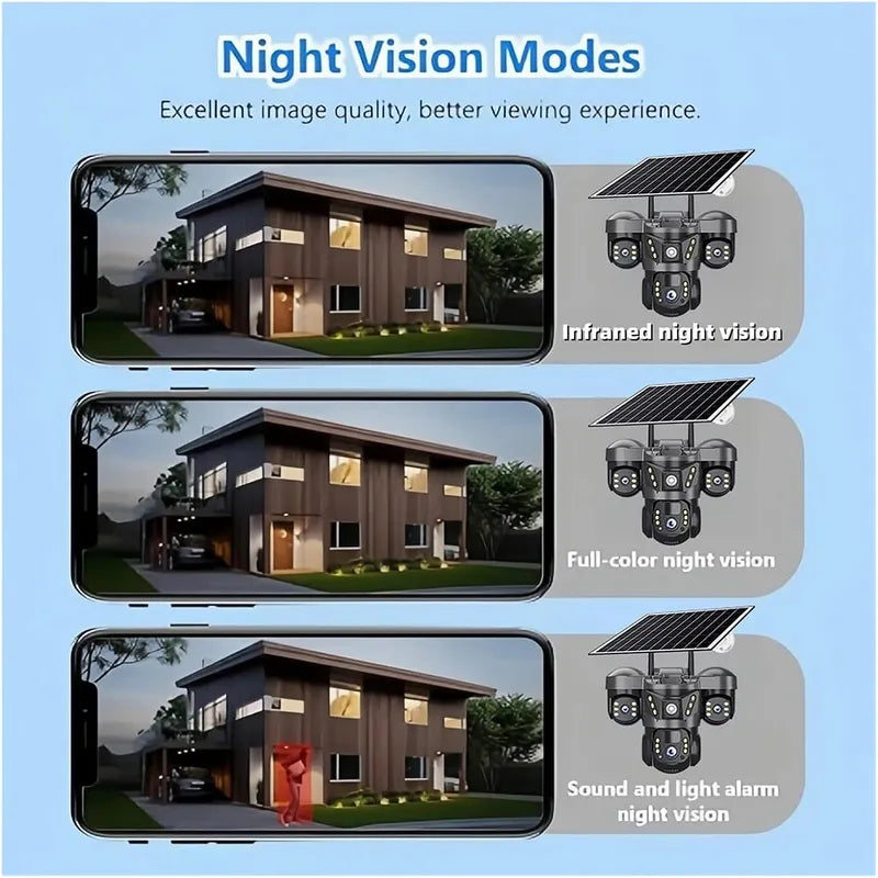 Solar Dual Lens WiFi Security Camera PTZ IP66 Color Night Vision