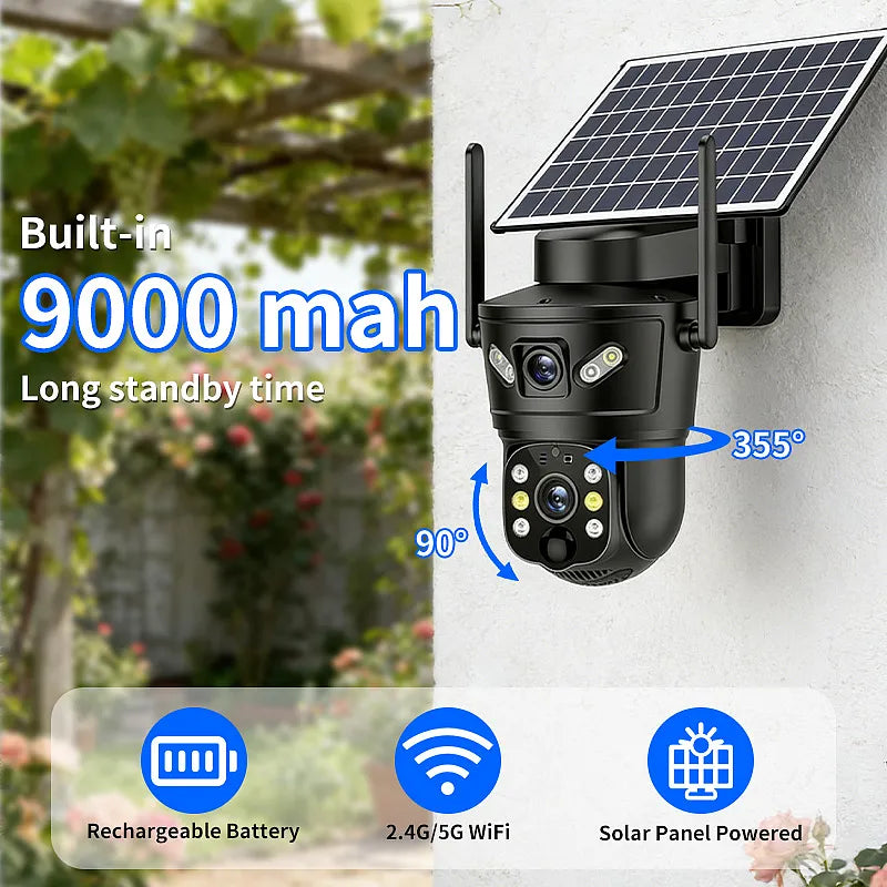 6MP Solar WiFi Security Camera Dual Lens PTZ IP66 Night Vision