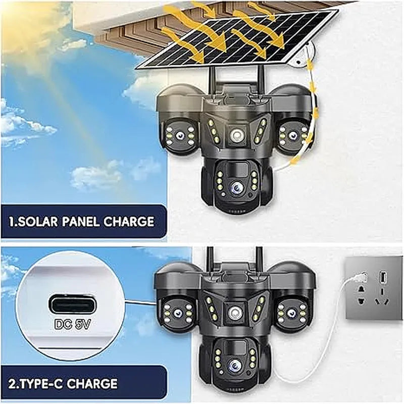 Solar Dual Lens WiFi Security Camera PTZ IP66 Color Night Vision