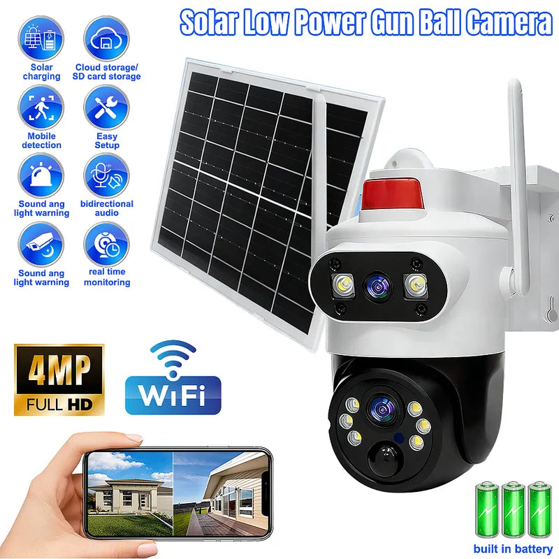 Solar Low Power PTZ Security Camera - Wireless WiFi, Black & White, No SD Card