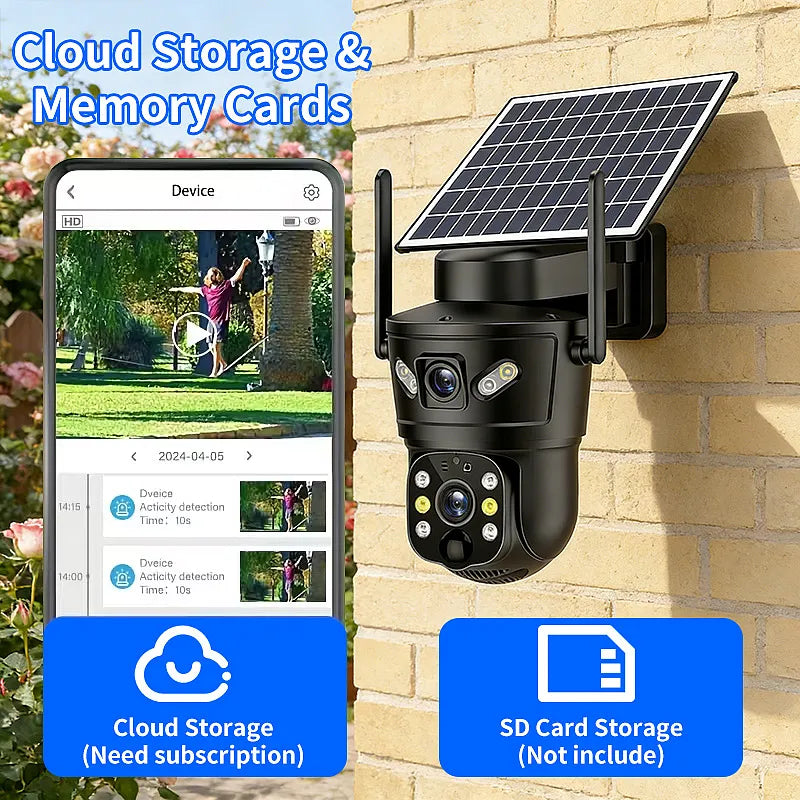 6MP Solar WiFi Security Camera Dual Lens PTZ IP66 Night Vision