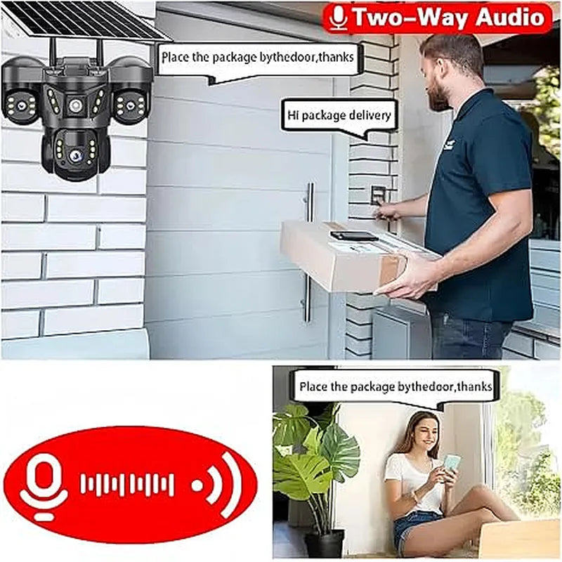 Solar Dual Lens WiFi Security Camera PTZ IP66 Color Night Vision