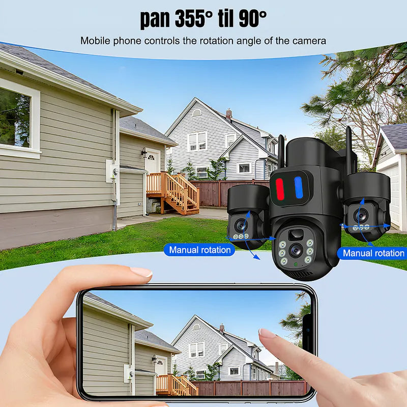 6MP Solar 3 Lens WiFi6 Security Camera PTZ 2 Way Audio Alarm Cam
