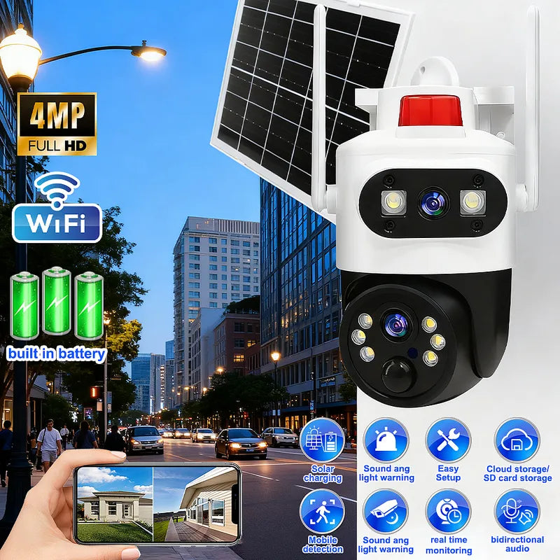 Solar Low Power PTZ Security Camera - Wireless WiFi, Black & White, No SD Card