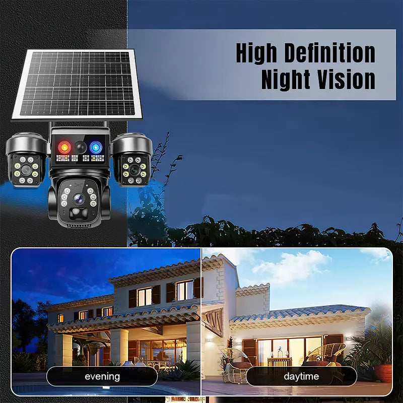 QD5 6MP Triple Lens Solar WiFi Camera Outdoor IP66 Night Vision