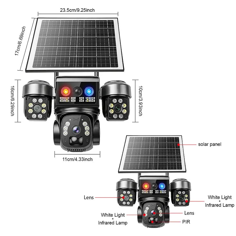 QD5 6MP Triple Lens Solar WiFi Camera Outdoor IP66 Night Vision