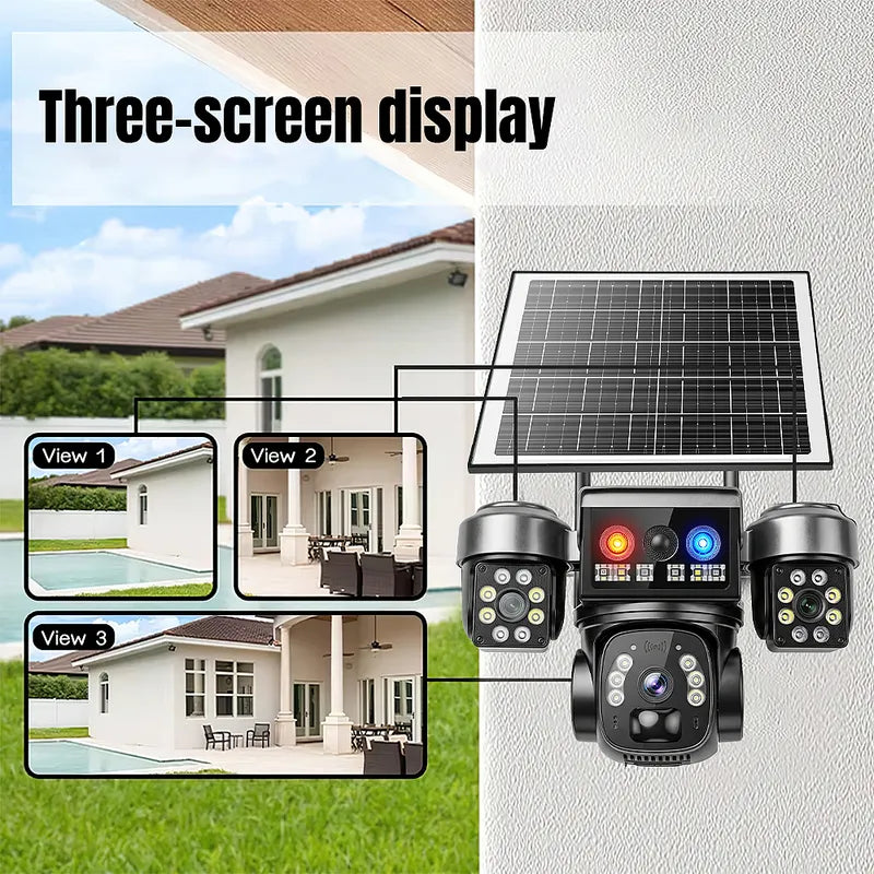 QD5 6MP Triple Lens Solar WiFi Camera Outdoor IP66 Night Vision