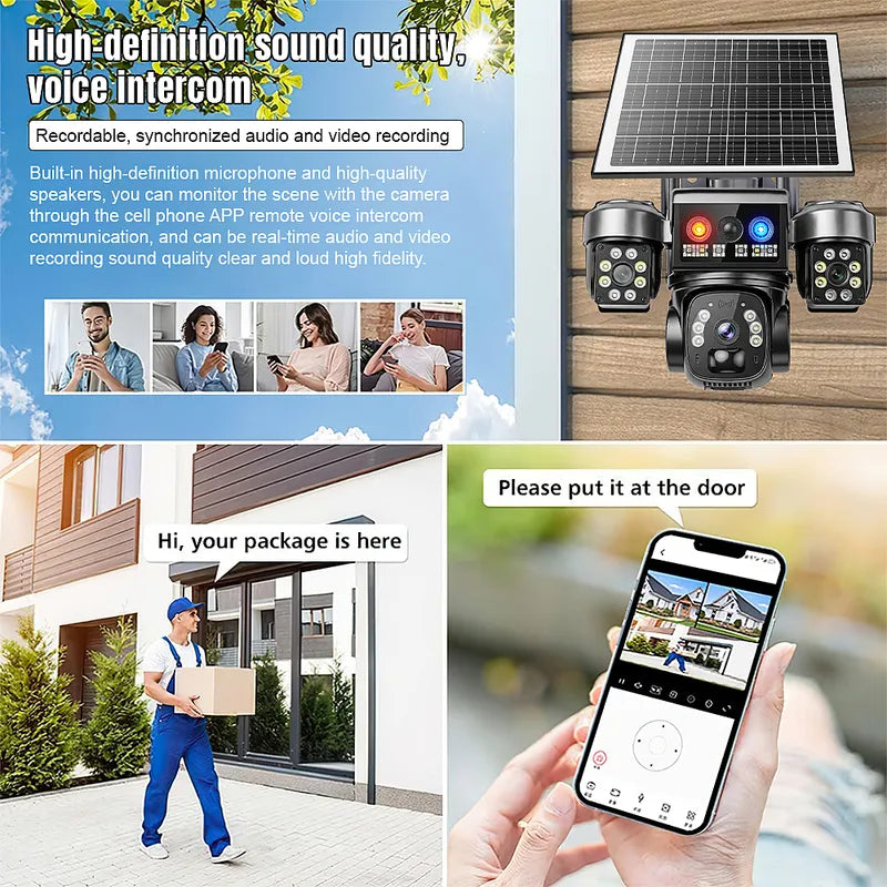QD5 6MP Triple Lens Solar WiFi Camera Outdoor IP66 Night Vision