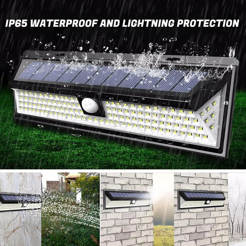 Solar Wall Light IP65 Waterproof Motion Sensor 3 Modes with Remote for Garden Patio
