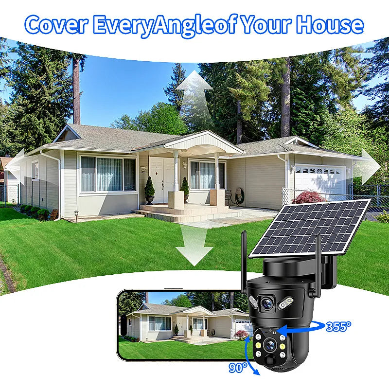 6MP Solar WiFi Security Camera Dual Lens PTZ IP66 Night Vision