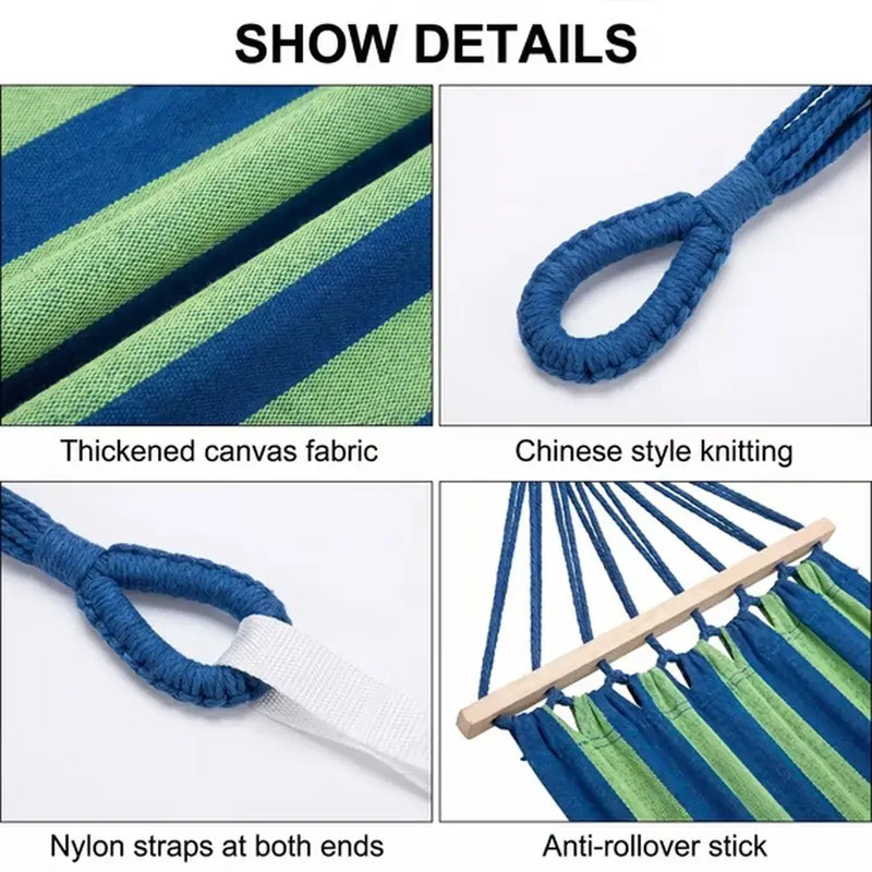 660lb Double Outdoor Hammock 78.8"x60" Anti-Rollover Camping w/ Bag